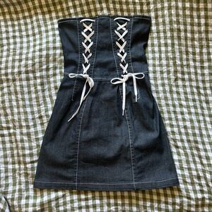 Dolce & Gabbana Strapless dark Denim Dress with White Lacing